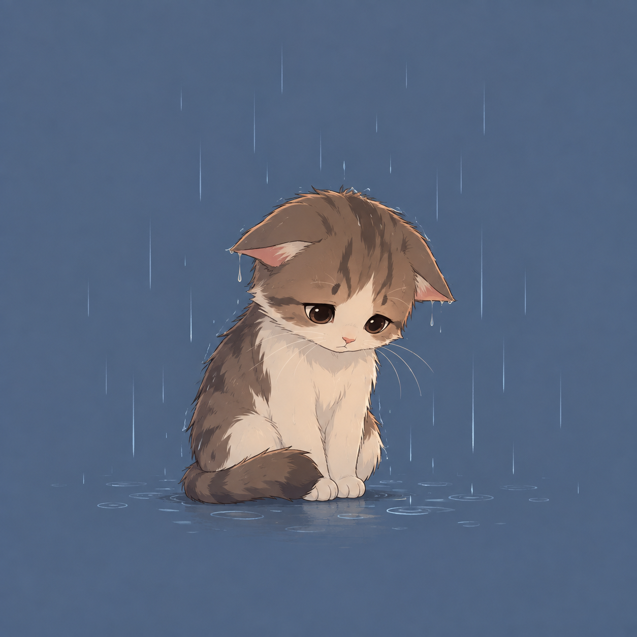 A very sad cat sitting in the rain